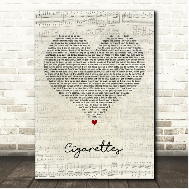 Juice WRLD Cigarettes Script Heart Song Lyric Print