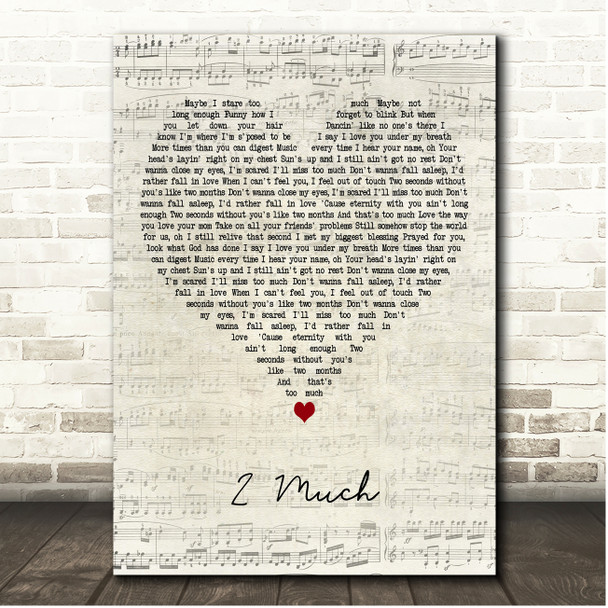 Justin Bieber 2 Much Script Heart Song Lyric Print