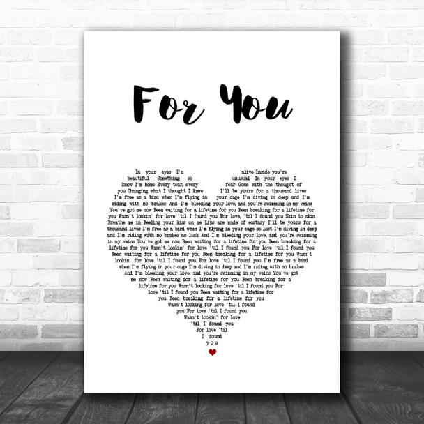 Liam Payne & Rita Ora For You White Heart Song Lyric Music Wall Art Print