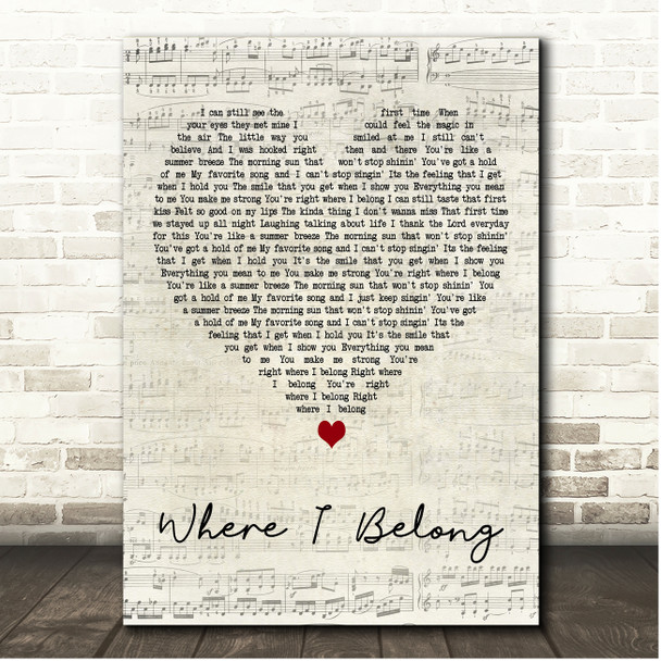 Justin Lee Where I Belong Script Heart Song Lyric Print