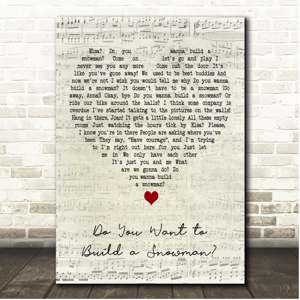 Kristen Bell Do You Want to Build a Snowman Script Heart Song Lyric Print