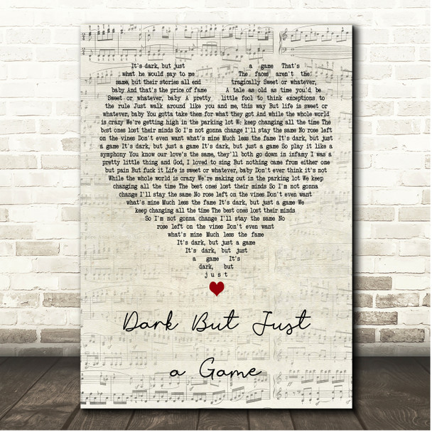 Lana Del Rey Dark But Just a Game Script Heart Song Lyric Print