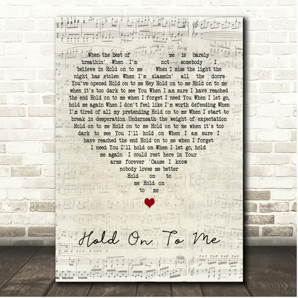Lauren Daigle Hold On To Me Script Heart Song Lyric Print