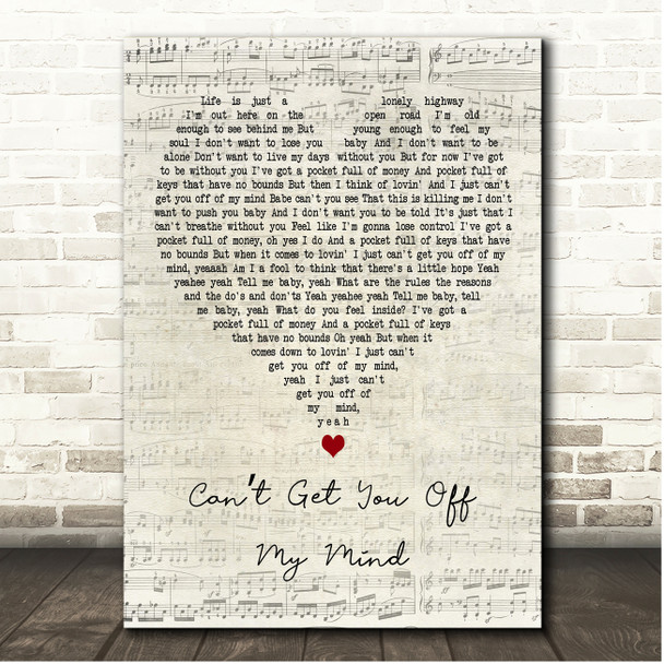 Lenny Kravitz Cant Get You Off My Mind Script Heart Song Lyric Print