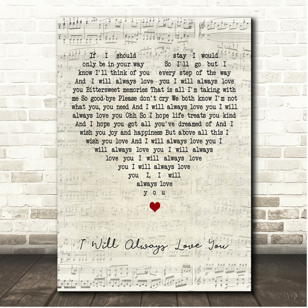 Leroy Sanchez I Will Always Love You Script Heart Song Lyric Print