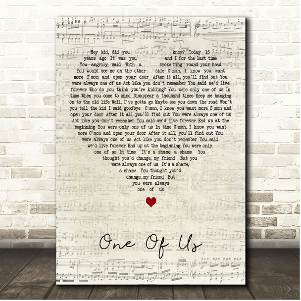 Liam Gallagher One Of Us Script Heart Song Lyric Print