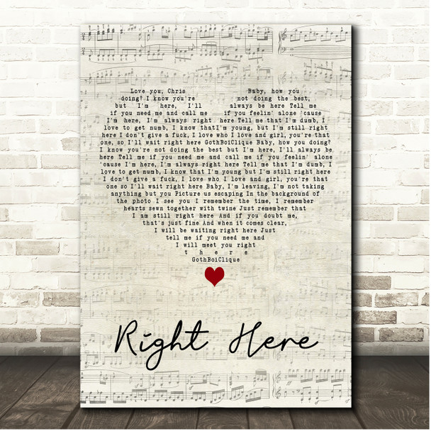 Lil Peep Featuring Horse Head Right Here Script Heart Song Lyric Print