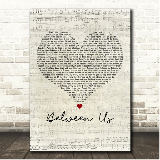 Little Mix Between Us Script Heart Song Lyric Print