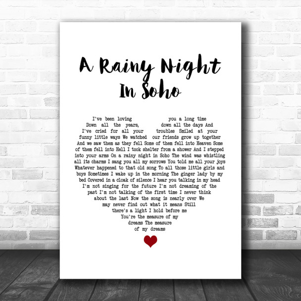 The Pogues A Rainy Night In Soho White Heart Song Lyric Music Wall Art Print