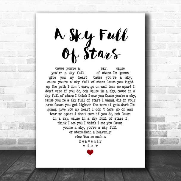 Coldplay A Sky Full Of Stars White Heart Song Lyric Music Wall Art Print