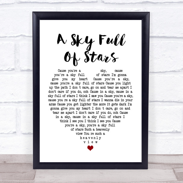 Coldplay A Sky Full Of Stars White Heart Song Lyric Music Wall Art Print