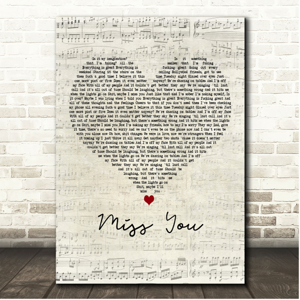Louis Tomlinson Miss You Script Heart Song Lyric Print