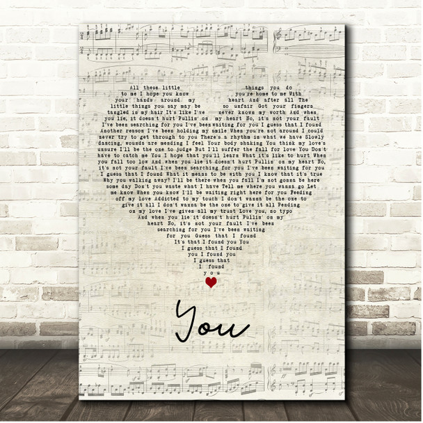 Louyah You Script Heart Song Lyric Print