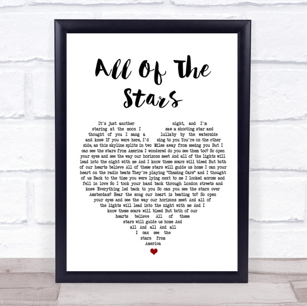 Ed Sheeran All Of The Stars White Heart Song Lyric Music Wall Art Print