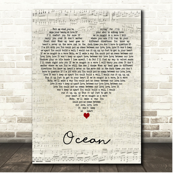 Martin Garrix Ocean Script Heart Song Lyric Print