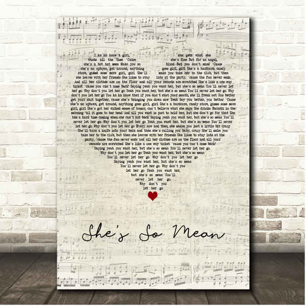 Matchbox 20 She's So Mean Script Heart Song Lyric Print