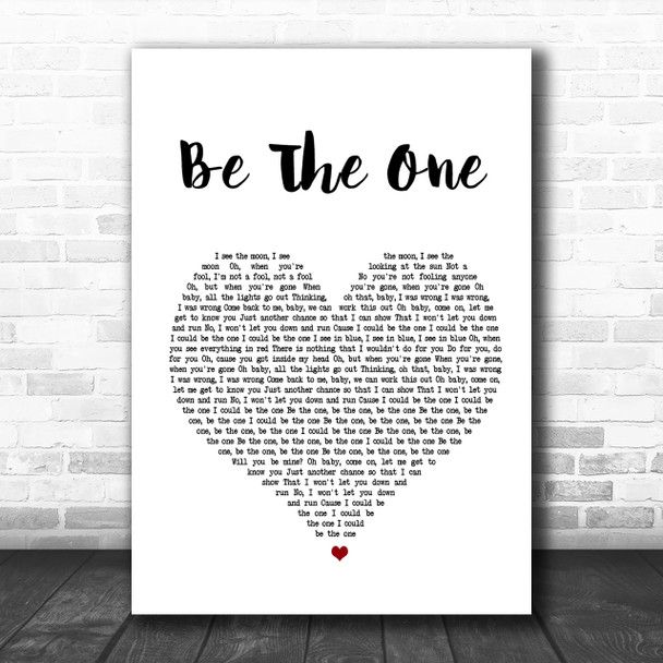 Dua Lipa Be The One White Heart Song Lyric Music Wall Art Print