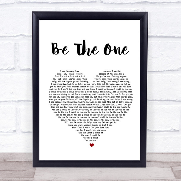 Dua Lipa Be The One White Heart Song Lyric Music Wall Art Print