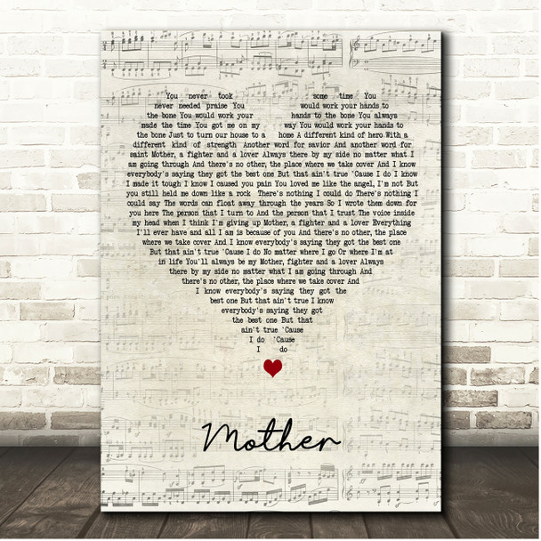 Michael Bublé Mother Script Heart Song Lyric Print