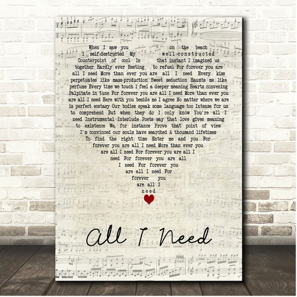 Michael Franks All I Need Script Heart Song Lyric Print