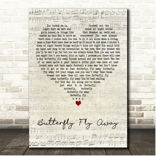 Miley Cyrus Butterfly Fly Away Script Heart Song Lyric Print