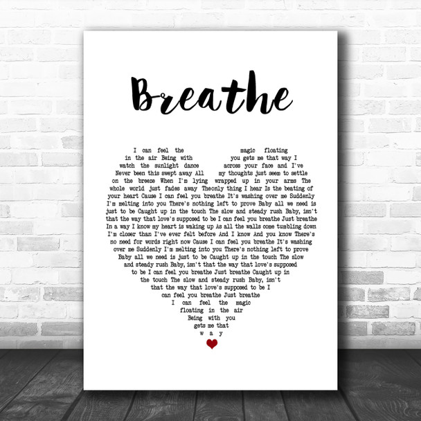 Faith Hill Breathe White Heart Song Lyric Music Wall Art Print