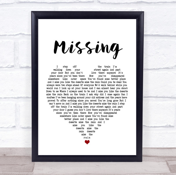 Everything But The Girl Missing White Heart Song Lyric Music Wall Art Print