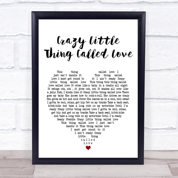 Queen Crazy Little Thing Called Love White Heart Song Lyric Music Wall Art Print