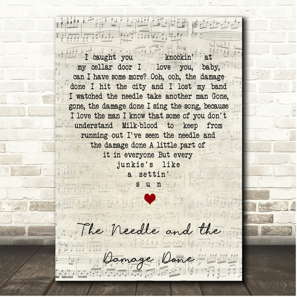 Neil Young The Needle and the Damage Done Script Heart Song Lyric Print