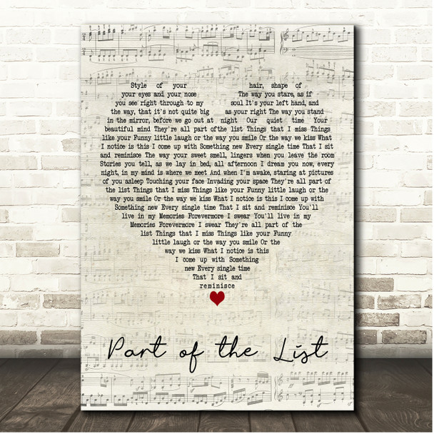 Ne-Yo Part of the List Script Heart Song Lyric Print