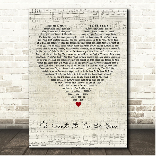 Barbra Streisand & Willie Nelson Id Want It To Be You Script Heart Song Lyric Print
