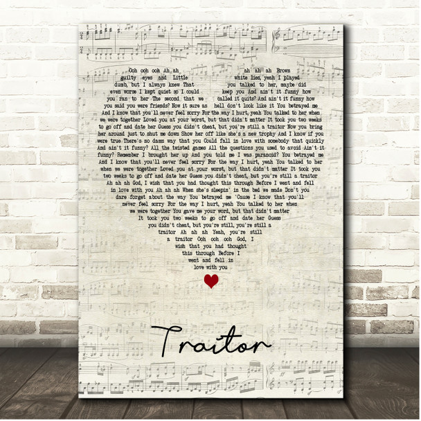 Olivia Rodrigo Traitor Script Heart Song Lyric Print