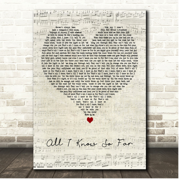 P!nk All I Know So Far Script Heart Song Lyric Print