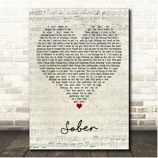 P!nk Sober Script Heart Song Lyric Print