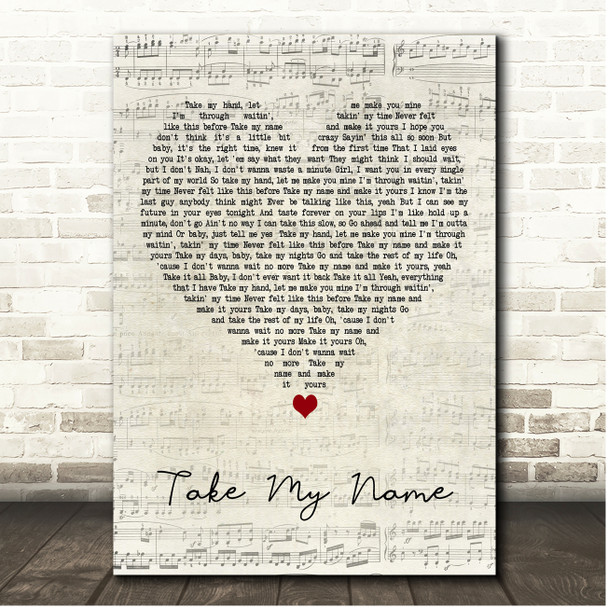Parmalee Take My Name Script Heart Song Lyric Print