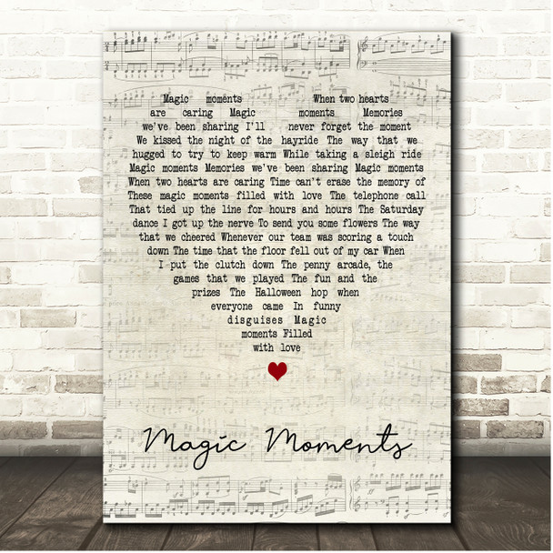 Perry Como Magic Moments Script Heart Song Lyric Print