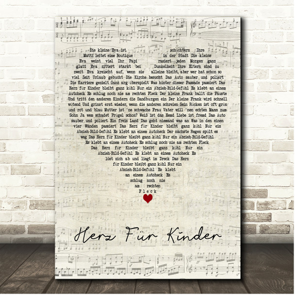 Pur Herz Für Kinder Script Heart Song Lyric Print