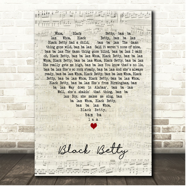Ram Jam Black Betty Script Heart Song Lyric Print