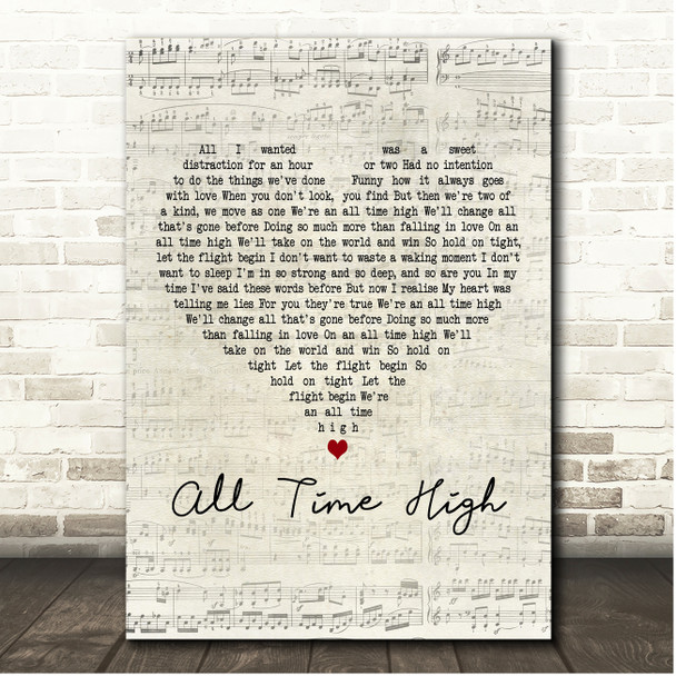 Rita Coolidge All Time High Script Heart Song Lyric Print