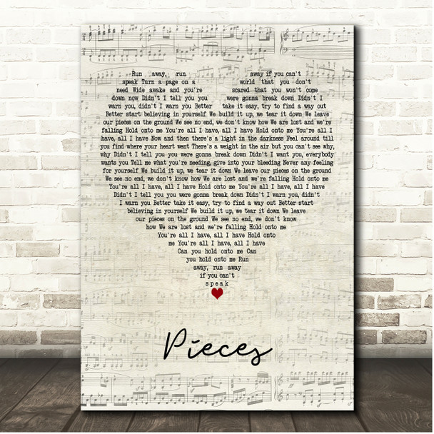 Rob Thomas Pieces Script Heart Song Lyric Print