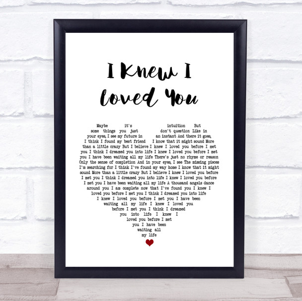 Savage Garden I Knew I Loved You White Heart Song Lyric Music Wall Art Print