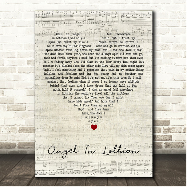Sam Fender Angel In Lothian Script Heart Song Lyric Print
