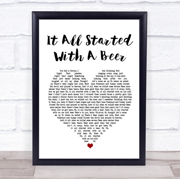 Frankie Ballard It All Started With A Beer White Heart Song Lyric Music Wall Art Print