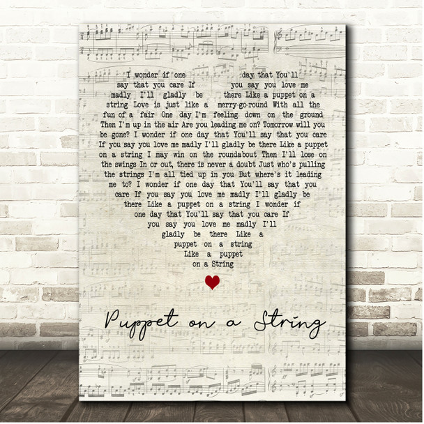 Sandie Shaw Puppet on a String Script Heart Song Lyric Print