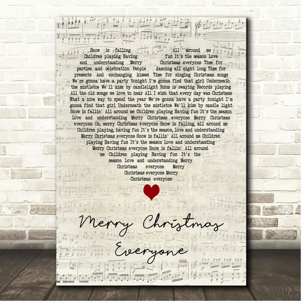 Shakin Stevens Merry Christmas Everyone Script Heart Song Lyric Print