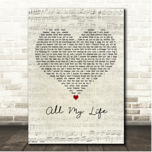 Shayne Ward All My Life Script Heart Song Lyric Print