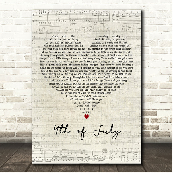 Shooter Jennings 4th of July Script Heart Song Lyric Print