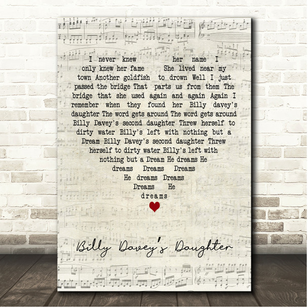 Stereophonics Billy Daveys Daughter Script Heart Song Lyric Print