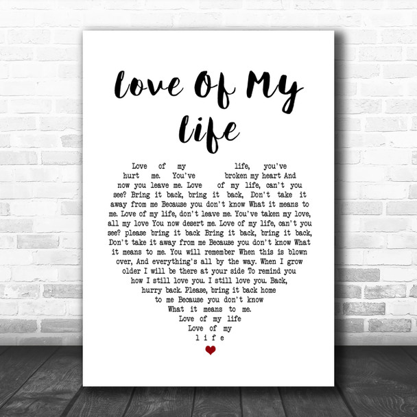Queen Love Of My Life Heart Song Lyric Music Wall Art Print