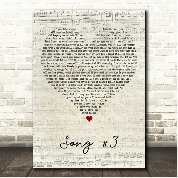 Stone Sour Song #3 Script Heart Song Lyric Print